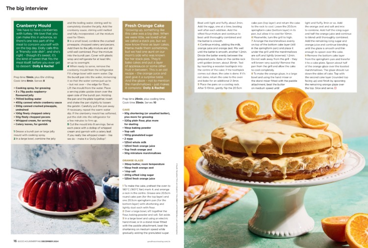 Good Housekeeping Magazine December 2024 Fresh Organge Cake & Cranberry Mould Recipes